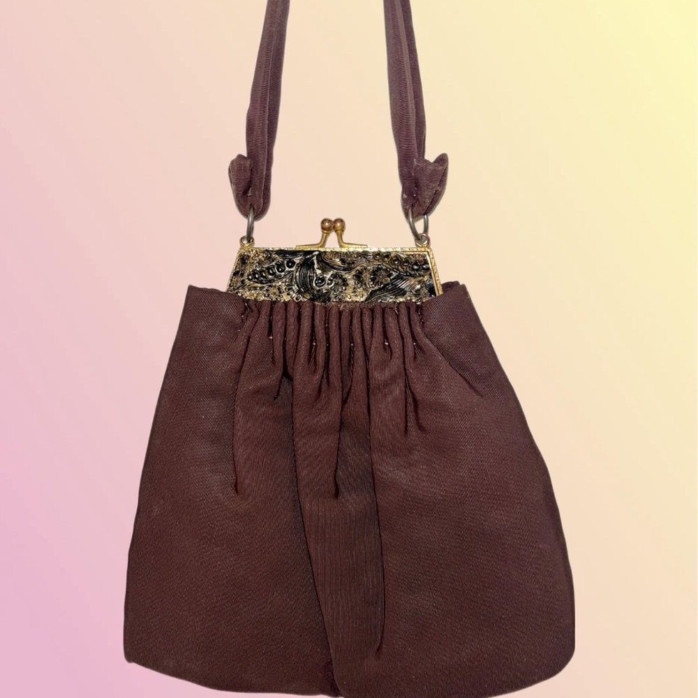 30s/40s Vintage K & G Charlet Paris New York Brown Kiss Lock Fabric Purse - Picture 3 of 4